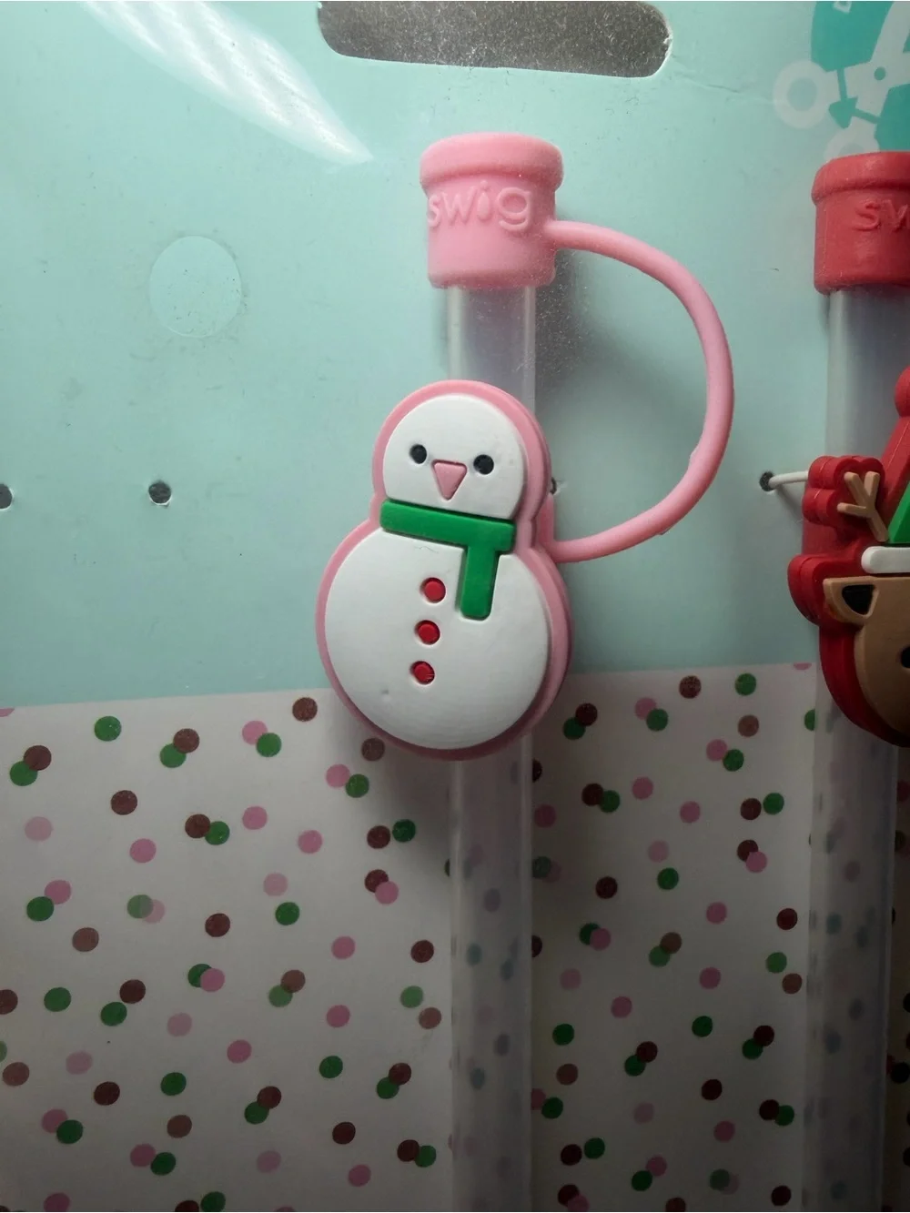 Pink and Red Holiday Straw Toppers - Set of 2